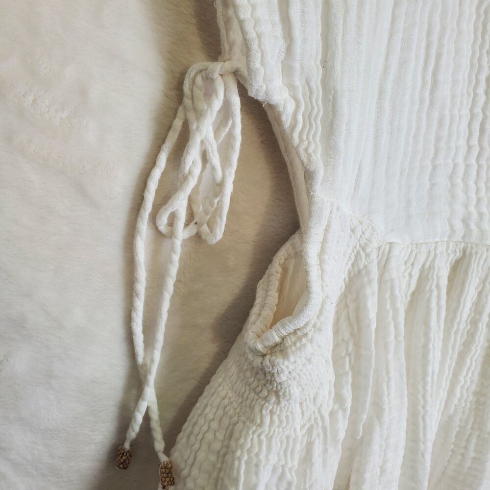 Free People Palmira Mini Dress Womens Ivory V Neck Short Cutout Tassel Lined Med - Picture 7 of 14